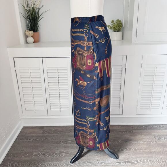 Vintage Pendleton Navy Equestrian Print Maxi Skirt Size 6 - Picture 2 of 7